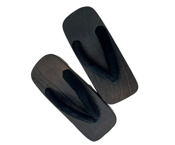 Japanese Men's Geta Sandals – Black Wooden Clogs with Velvet Straps, Size US Men's 9