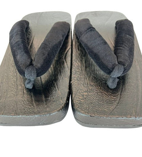 Japanese Men's Geta Sandals – Black Wooden Clogs with Velvet Straps, Size US Men's 9