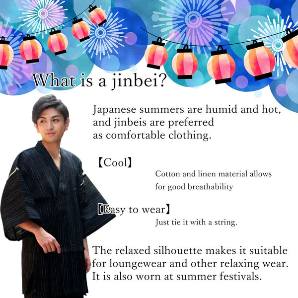 Japanese Men's Jinbei Set – Deep Navy Stripe Cotton Linen, Size 3XL | Traditional Japanese Summer Wear