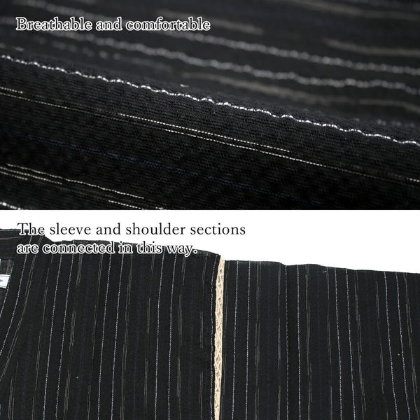 Japanese Men's Jinbei Set – Deep Navy Stripe Cotton Linen, Size 3XL | Traditional Japanese Summer Wear