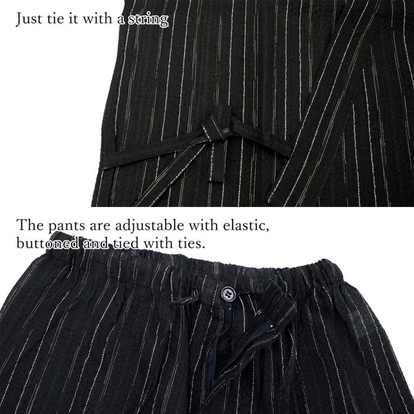 Japanese Men's Jinbei Set – Deep Navy Stripe Cotton Linen, Size 3XL | Traditional Japanese Summer Wear