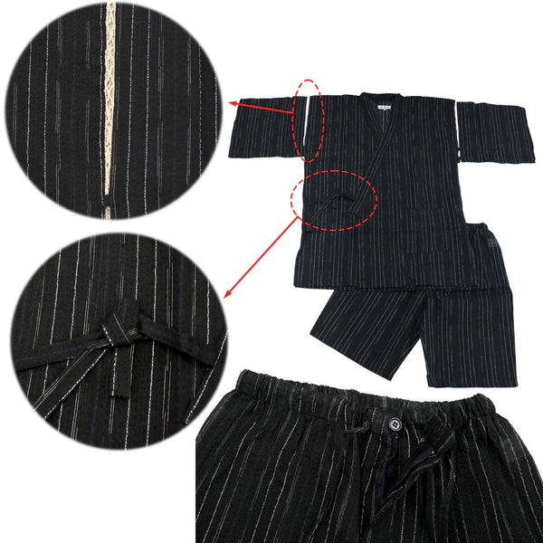 Japanese Men's Jinbei Set – Deep Navy Stripe Cotton Linen, Size 3XL | Traditional Japanese Summer Wear