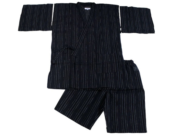 Japanese Men's Jinbei Set – Deep Navy Stripe Cotton Linen, Size 3XL | Traditional Japanese Summer Wear