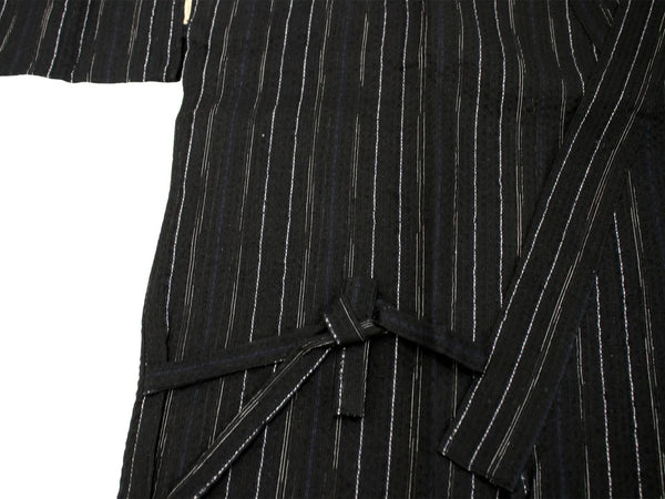 Japanese Men's Jinbei Set – Deep Navy Stripe Cotton Linen, Size 3XL | Traditional Japanese Summer Wear