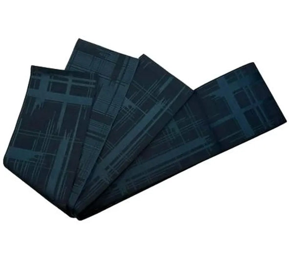 Japanese Men’s Reversible Kaku Obi Belt – Navy & Blue Geometric Pattern, Size: Free – Traditional Kimono Accessory