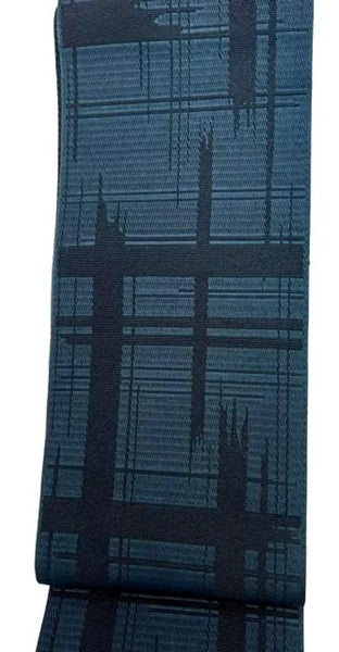 Japanese Men’s Reversible Kaku Obi Belt – Navy & Blue Geometric Pattern, Size: Free – Traditional Kimono Accessory