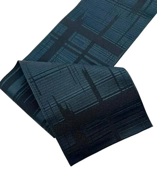 Japanese Men’s Reversible Kaku Obi Belt – Navy & Blue Geometric Pattern, Size: Free – Traditional Kimono Accessory