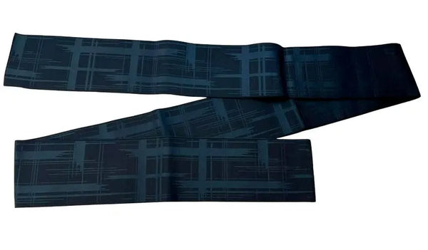 Japanese Men’s Reversible Kaku Obi Belt – Navy & Blue Geometric Pattern, Size: Free – Traditional Kimono Accessory