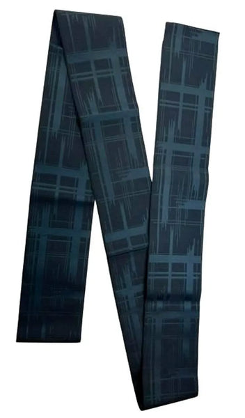 Japanese Men’s Reversible Kaku Obi Belt – Navy & Blue Geometric Pattern, Size: Free – Traditional Kimono Accessory