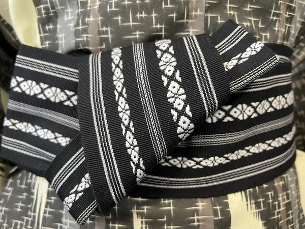 Japanese Traditional Men's YUKATA Full 3pc Set / Size: M-L, Yukata, Obi, Himo String - Varied striped design in dark gray, light gray