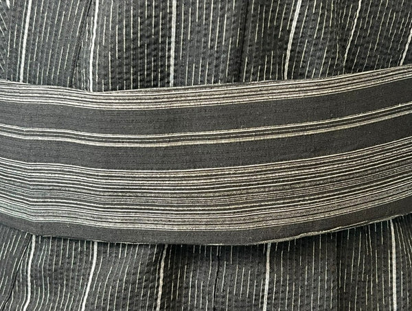 Japanese Men's Yukata 4-Piece Set – Dark Charcoal Stripe with Pre-tied Kaku Obi, Kinchaku Bag & Sensu Fan