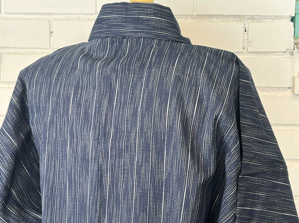 Japanese Men's Yukata Set – Deep Navy Stripe with White Flat-woven Kaku Obi, Size L