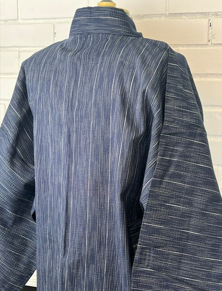 Japanese Men's Yukata Set – Deep Navy Stripe with White Flat-woven Kaku Obi, Size L