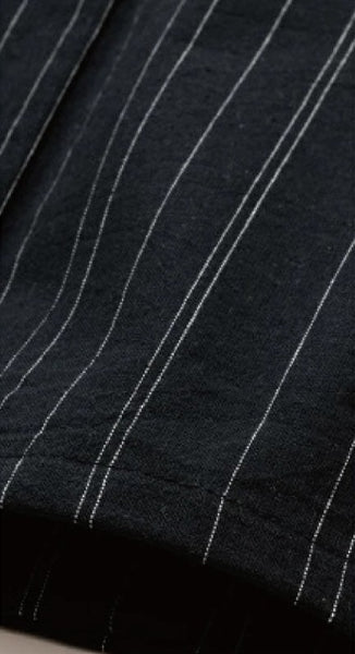 Japanese Men's Yukata 5-Piece Set – Black Pinstripe, Size M-L (Kaku Obi, Drawstring Bag, Fan, Koshihimo)