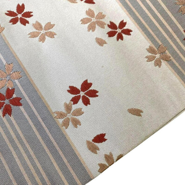 Japanese Vintage Silk Fukuro Obi: Embroidered Sakura, Silver Gray Kimono Belt