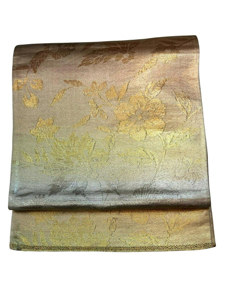 Vintage Japanese Fukuro Obi | Formal Kimono Belt with Elegant Floral Brocade, Gold & Silver Silk Sash