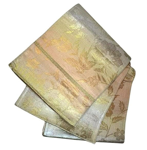 Vintage Japanese Fukuro Obi | Formal Kimono Belt with Elegant Floral Brocade, Gold & Silver Silk Sash