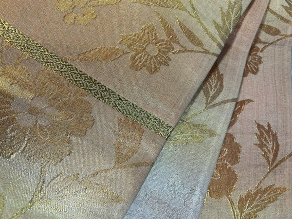Vintage Japanese Fukuro Obi | Formal Kimono Belt with Elegant Floral Brocade, Gold & Silver Silk Sash