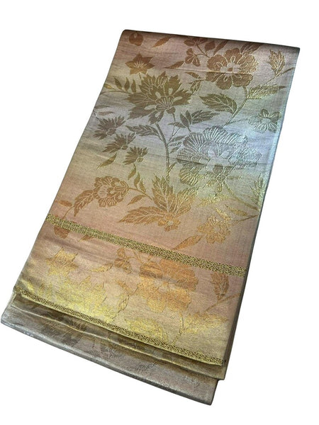 Vintage Japanese Fukuro Obi | Formal Kimono Belt with Elegant Floral Brocade, Gold & Silver Silk Sash