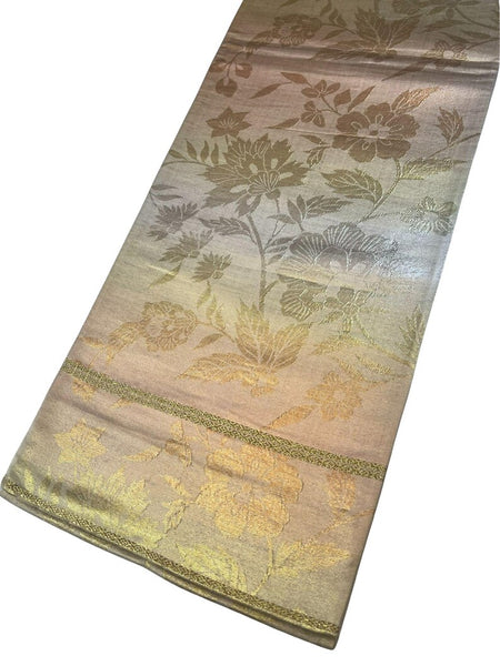 Vintage Japanese Fukuro Obi | Formal Kimono Belt with Elegant Floral Brocade, Gold & Silver Silk Sash