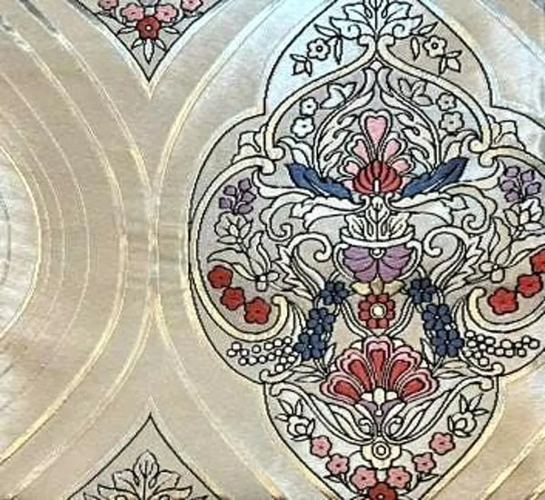 Vintage Japanese Silk Fukuro Obi – Silver Brocade with Floral Arabesque Pattern | Kimono Belt