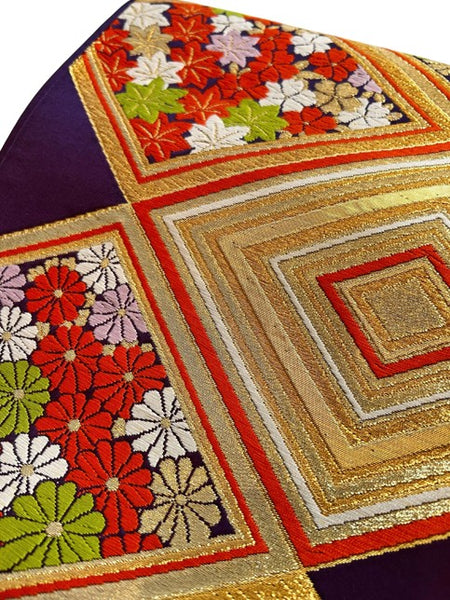 Vintage Japanese Silk Fukuro Obi – Gold Brocade Geometric & Floral Pattern | Traditional Kimono Sash