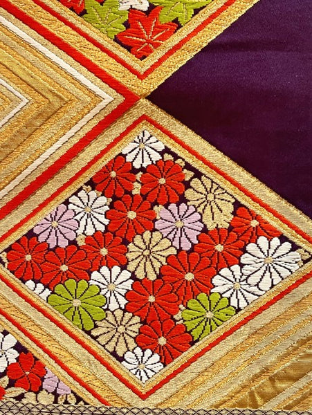 Vintage Japanese Silk Fukuro Obi – Gold Brocade Geometric & Floral Pattern | Traditional Kimono Sash