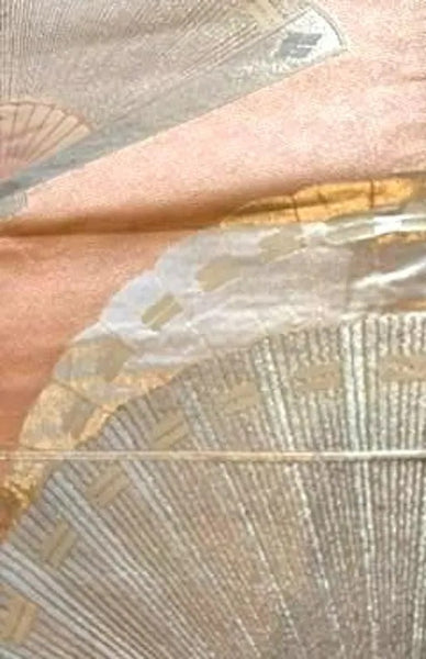 Vintage Silk Fukuro Obi with Elegant Fan Motif – Japanese Kimono Belt