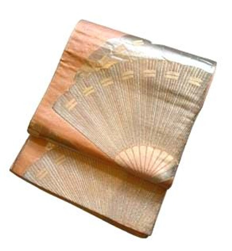 Vintage Silk Fukuro Obi with Elegant Fan Motif – Japanese Kimono Belt