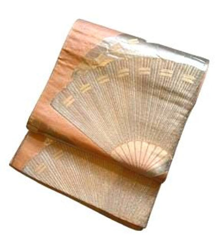 Vintage Silk Fukuro Obi with Elegant Fan Motif – Japanese Kimono Belt