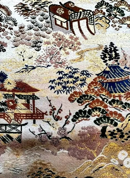 Vintage Silk Fukuro Obi – Japanese Kimono Belt | Traditional Gold Brocade Textile