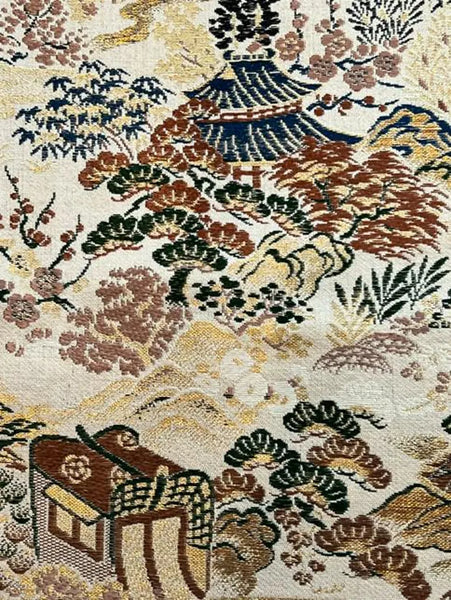 Vintage Silk Fukuro Obi – Japanese Kimono Belt | Traditional Gold Brocade Textile