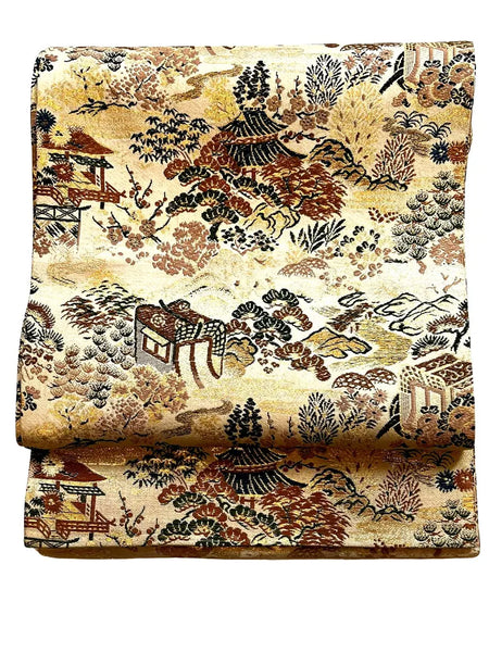 Vintage Silk Fukuro Obi – Japanese Kimono Belt | Traditional Gold Brocade Textile