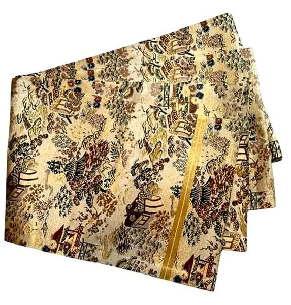 Vintage Silk Fukuro Obi – Japanese Kimono Belt | Traditional Gold Brocade Textile