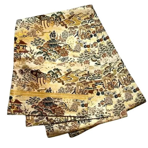 Vintage Silk Fukuro Obi – Japanese Kimono Belt | Traditional Gold Brocade Textile