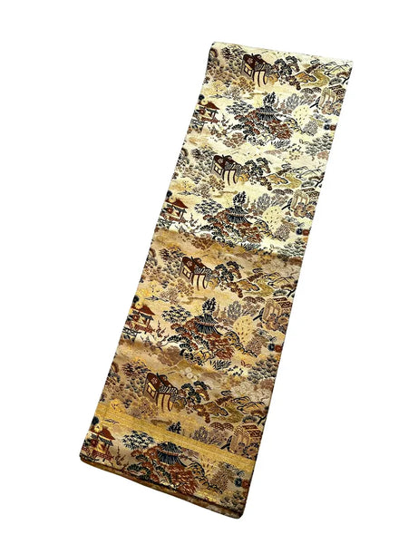 Vintage Silk Fukuro Obi – Japanese Kimono Belt | Traditional Gold Brocade Textile