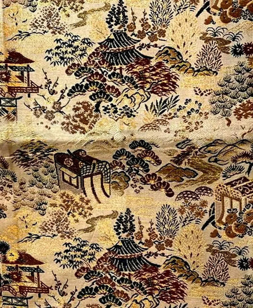 Vintage Silk Fukuro Obi – Japanese Kimono Belt | Traditional Gold Brocade Textile