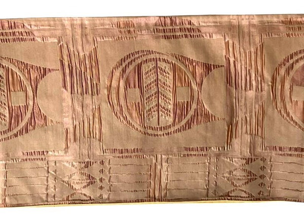 Vintage Japanese Silk Fukuro Obi – Woven Geometric Pattern, Soft Brown & Gold – Kimono Belt