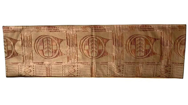 Vintage Japanese Silk Fukuro Obi – Woven Geometric Pattern, Soft Brown & Gold – Kimono Belt