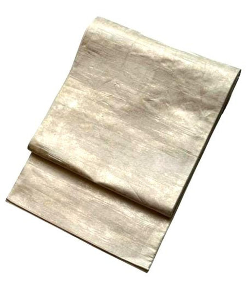 Vintage Japanese Fukuro Obi – Silver Gray & Soft Gold Woven Kimono Belt