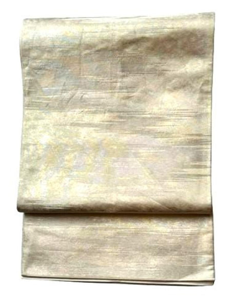 Vintage Japanese Fukuro Obi – Silver Gray & Soft Gold Woven Kimono Belt