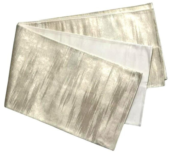 Vintage Japanese Fukuro Obi – Silver Gray & Soft Gold Woven Kimono Belt
