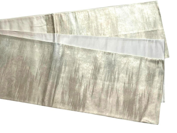 Vintage Japanese Fukuro Obi – Silver Gray & Soft Gold Woven Kimono Belt