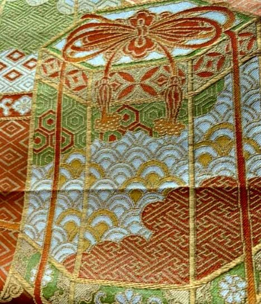 Vintage Japanese Fukuro Obi – Golden Orange Silk Brocade with Jubako and Temari Motif | Furisode & Formal Kimono