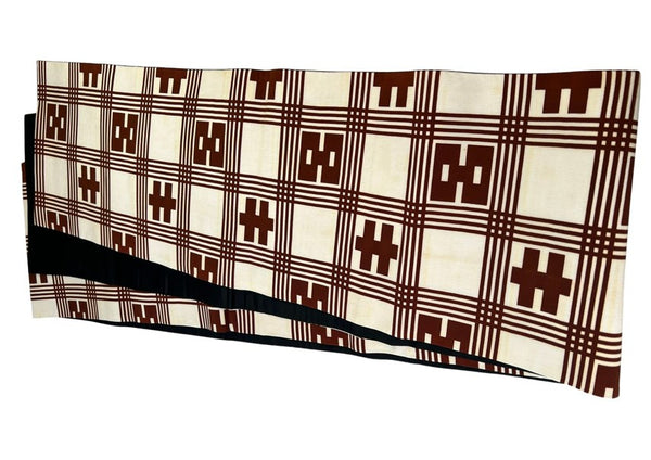 Vintage Japanese Fukuro Obi – Cream & Brown Geometric Pattern with Black Lining
