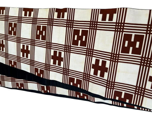 Vintage Japanese Fukuro Obi – Cream & Brown Geometric Pattern with Black Lining