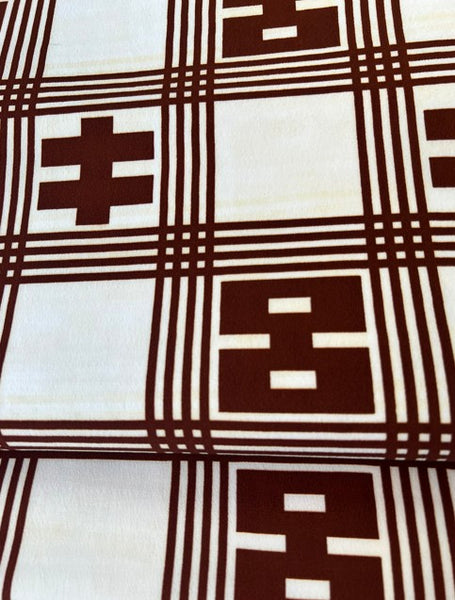 Vintage Japanese Fukuro Obi – Cream & Brown Geometric Pattern with Black Lining
