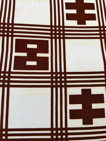 Vintage Japanese Fukuro Obi – Cream & Brown Geometric Pattern with Black Lining