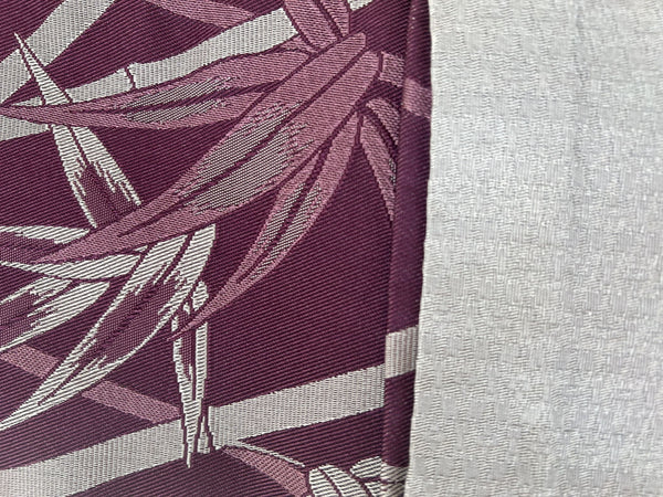 Washable Traditional Reversible Hanhaba OBI, Long  / Bamboo leaves, Purple and silver