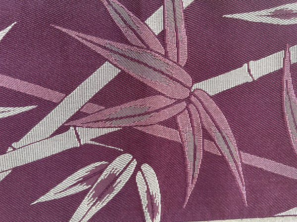 Washable Traditional Reversible Hanhaba OBI, Long  / Bamboo leaves, Purple and silver